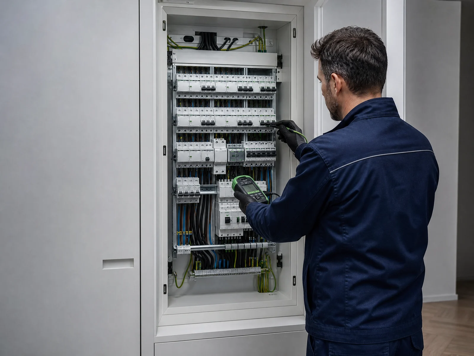 Elektricien werkt aan een moderne en overzichtelijke groepenkast