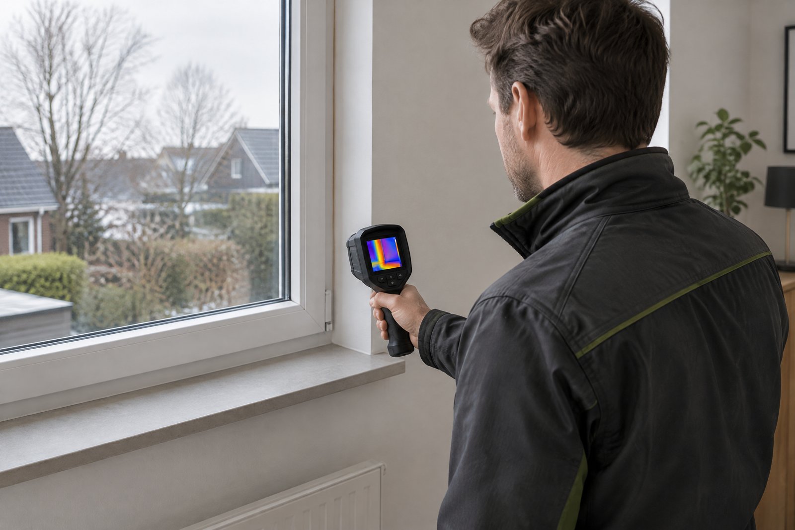 Illustratie van thermografisch onderzoek naar koude plekken bij een raamkozijn